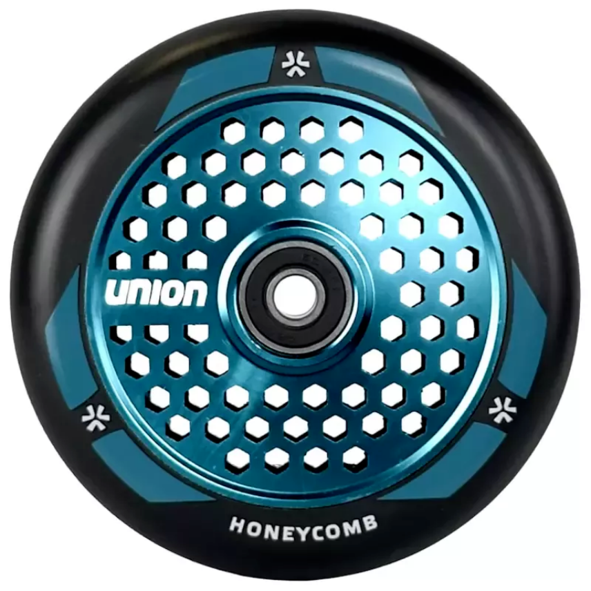 union-honeycomb-pro-scooter-wheel-110mm-black-polished-teal-velohunt